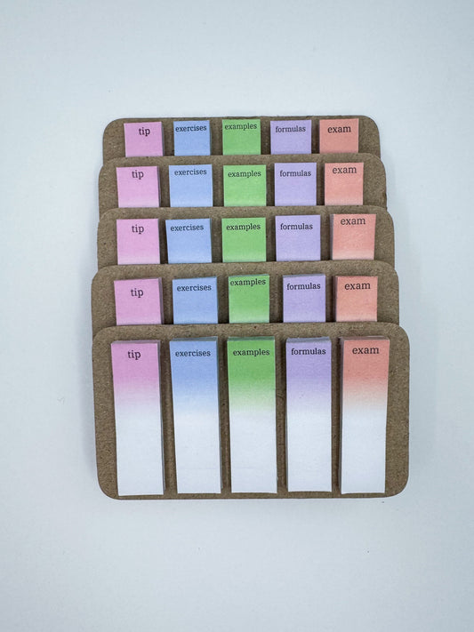 Set of colorful tabanno tabs with text on a white background. Made for math books