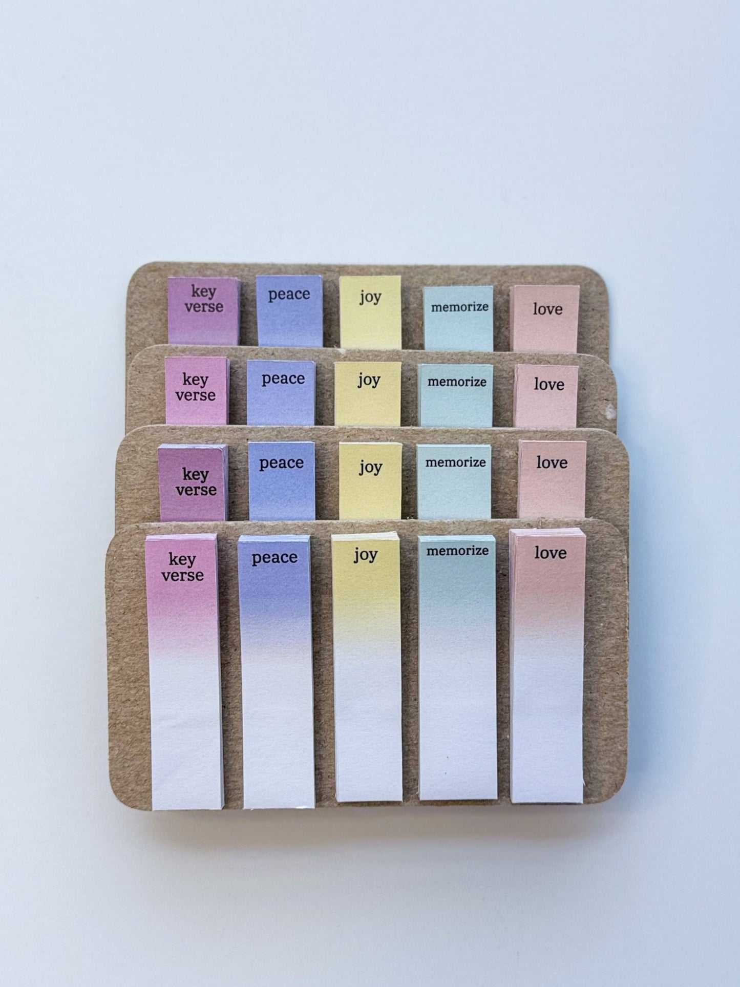 Set of colorful sticky notes made for the bible on a white background